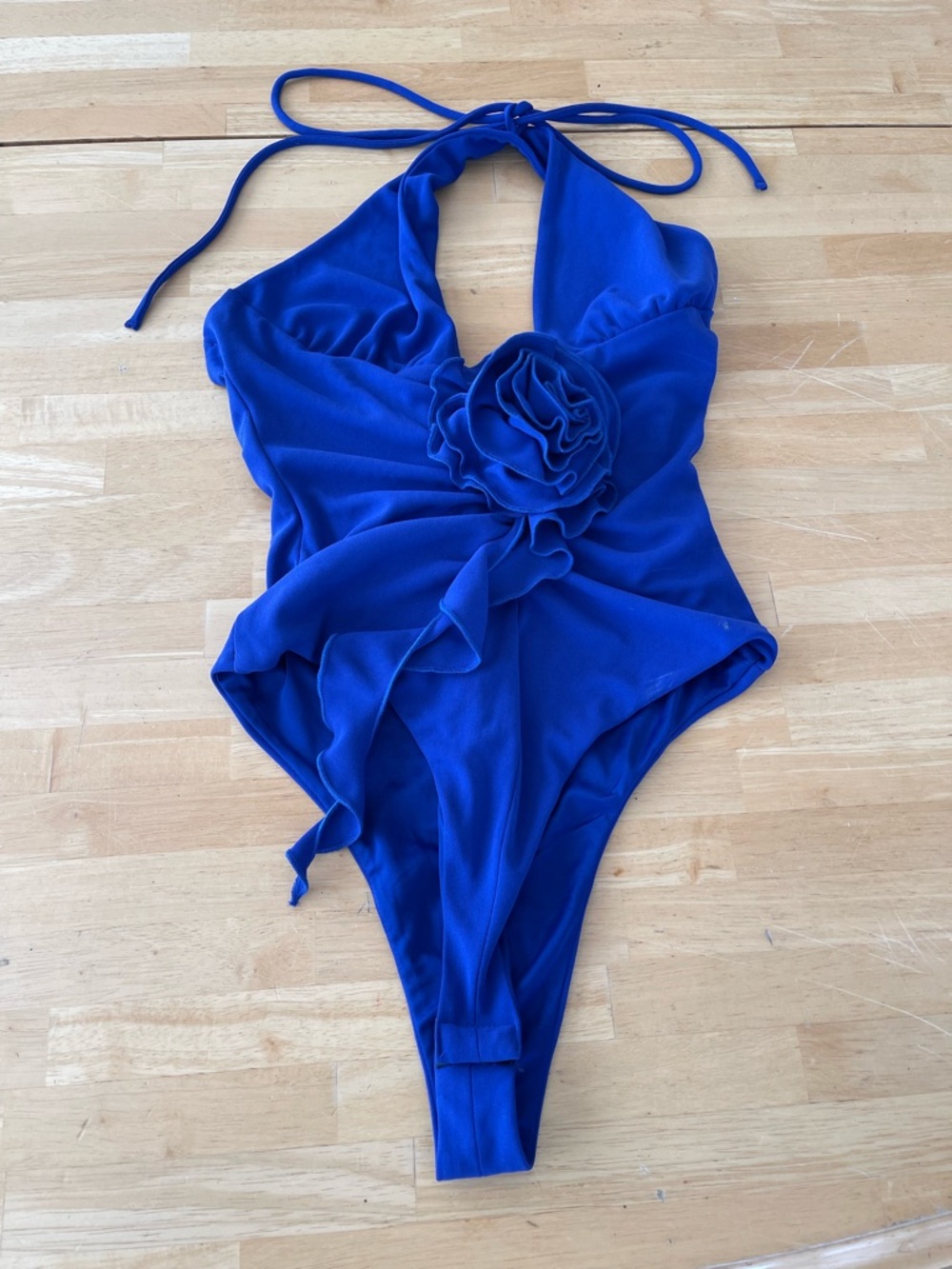 NWT Zara Frill Floral Halter Bodysuit Zip Knit Blue Purple-ish Women's Small